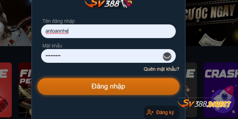 form dang nhap vao he thong sv388